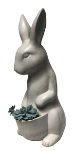 Cargar imagen en el visor de la galería, Conejo de concreto con suculenta blanco plano entero
